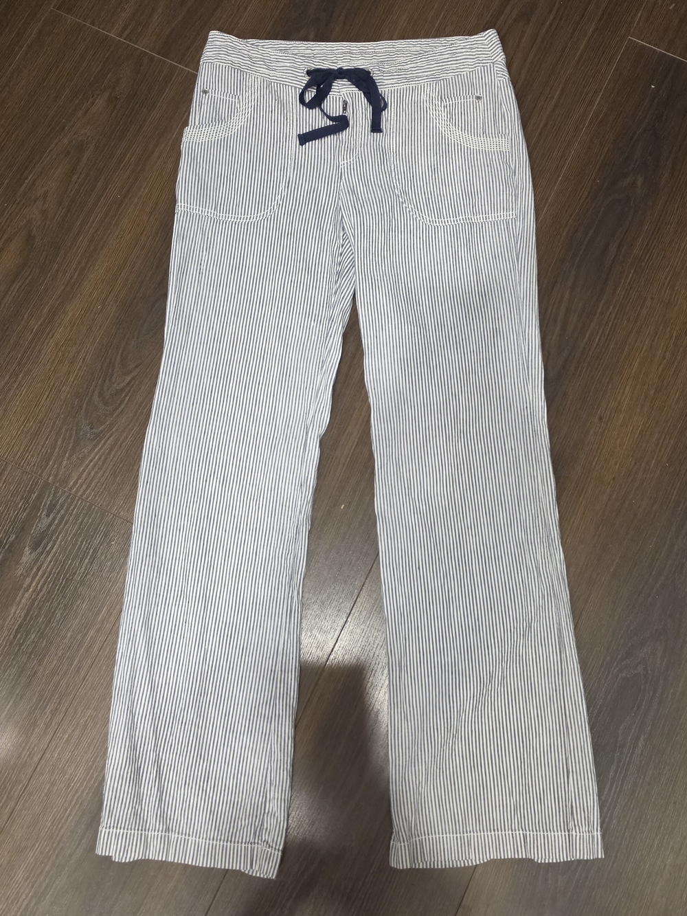 INC International Concepts Navy & White Pinstripe Wide-Leg Jeans with Drawstring